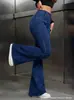 Jeans Feminino Azul Escuro Flare, Estilo Europeu e Americano Transfronteiriço, Elegante para o Trabalho, Cintura Alta Elástico, Hot Pants Emagrecedor 2026, Novo
