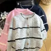 Suéter de punto grueso estilo perezoso con bloques de color, otoño e invierno, cuello redondo, bloques de color a rayas, suave y adelgazante, cárdigan para ir al trabajo