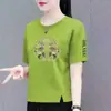 Comercio Exterior Transfronterizo Nuevo Estilo Chino Ropa para Mamá Camiseta de Manga Corta para Mujer de Mediana Edad Holgada Talla Grande Top de Media Manga para Mujer