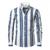 Camisa de hombre transfronteriza súper elástica talla grande, camisa de manga larga a rayas estampadas de negocios casual de alta gama para hombre