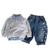 Ropa para niños, conjunto de primavera y otoño para niños, conjunto de dos piezas: una sudadera y pantalones de cuadros de nuevo estilo, conjunto superior y pantalones estilo coreano para niños