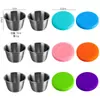 Plato para salsa de acero inoxidable 304 de 70 ml con tapa de silicona, sellado, taza de salsa portátil para exteriores, plato para aderezo de ensalada