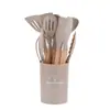 Juego de Utensilios de Cocina de Silicona de 12 Piezas con Mango de Madera, Juego de Utensilios de Cocina de Silicona de Grado Alimenticio, Espátula Antiadherente, Espátula de Silicona para Cocina