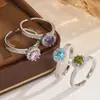 Anillo Abierto de Lujo Ligero con Piedras Preciosas de Colores y Diamantes Completos para Mujer, Rosa, Morado, Verde, Azul Zirconia Multicolor Incrustada con Filas de Diamantes, Anillo Abierto Ajustable