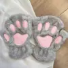 Guantes de Pata de Gato, Guantes sin Dedos de Pata de Oso, Guantes de Felpa de Medio Dedo Lindos para Mujer, Guantes Gruesos de Forro Polar Colgantes para el Cuello, Guantes Cálidos de Dibujos Animados