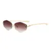 Gafas de sol de moda y únicas sin montura, con borde cortado en forma de diamante y diseño de nicho para fotografía callejera y protección solar C69629