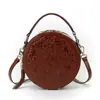 Bolso Pequeño Redondo Repujado Retro, Bolso de Mano con Transferencia, Bolso Festivo para Mujer, Bolso de Piel Genuina, Bolso de Hombro Cruzado de Alta Gama para Mujer