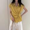 Camisa de Manga Corta con Cintura Irregular Diseñada para Mujer 2025 Verano Nuevo Estilo, Versátil, Rejuvenecedora, Top de Aspecto Casual Adelgazante