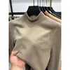 Sudadera Térmica de Manga Larga Derong para Hombre Otoño e Invierno Pulóver Cálido Top Color Sólido Doble Cara Cepillado Cuello Semi Alto Camiseta Gruesa