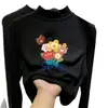 Camiseta térmica de forro polar para niña con cuello alto medio, ropa infantil de dibujos animados para primavera/otoño/invierno, top interior cálido para niños, moderno