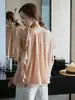 Lalaglow Banxia Sonho Doce Camisa Feminina de Manga Curta com Fita Dupla Camadas Tencel Respirável Babados 9063