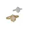 Anillo Versa retro estilo corte francés Circonita de piedra lunar femenino Cobre chapado en oro real Pequeño abierto Anillo diario