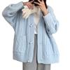 Suéter de Punto Trenzado de Color Puro con Botón de Cuerno para Otoño e Invierno, Chaqueta Casual para Mujer, Estilo Perezoso Holgado, Suave y Ceroso