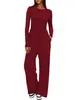 Traje informal de manga larga de color sólido, pantalones de pierna ancha y cintura alta, ropa deportiva, Amazon, para Europa y América transfronteriza, 2024