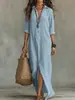 Vestido de corte solto, Primavera/Verão 2026, cor sólida, com gola, casual, com fenda, vestido longo, preto, branco, verde