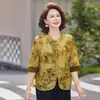 Nueva Camisa Estampada Estilo Chino de Tres Cuartos 2026 Nuevo Modelo de Verano para Madres, Elegante Top Cárdigan Holgado Estilo Nacional