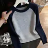 Top de Punto Fino con Bloques de Color y Cuello Redondo para Mujer Otoño/Invierno 2026 Nuevo Top Estilo Francés de Otoño