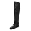 Botas altas de piel de vaca de dos capas para mujer, botas altas largas de otoño e invierno, nuevas, puntera cuadrada, sin cordones, tacón alto, botas de montar, pierna recta, botas largas para mujer