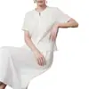 Selección de Verano 2026: Camisa Blanca de Manga Corta, Estilo Casual, Simple, Versátil, Cintura Fruncida para Ceñir, para Transmisión en Vivo y Distribución
