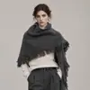Tamanho grande, combinado com um casaco, cachecol triangular de lã mista de cor sólida para mulheres com franjas, xale de tricô, outono/inverno, com um toque boêmio