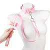 Juguetes sexuales Accesorios SM Conjunto de lazo rosa Collar de esclavitud para entrenamiento femenino Esposas para manos y pies Venda para los ojos