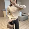 ¡Tejido fino de mezcla de lana con textura de bambú estilo coreano para reducir la edad! Suéter de punto con cuello redondo, hombro normal, efecto adelgazante, hermoso patrón de ondas, top