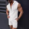 Moda Verão Nova Transfronteiriça Masculina Conjunto com Capuz Zíper Camiseta Colete Sem Manga Xadrez Shorts Conjunto de Duas Peças