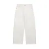 Calça de Trabalho Casual Retro Americana Básica Fee the End para Homens, Perna Reta Solta de Algodão Branca K167