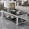 Mesa de centro pequena para salas de estar pequenas, estilo minimalista nórdico, mesa de centro para chá em mármore sintético, mesa de centro pequena econômica e criativa de aço e madeira