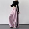 Calça Esportiva Rosa Feminina 2025 Outono Nova Cintura Alta Estilo Coreano Solta Estudante Perna Larga Casual