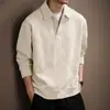 Sudadera de alta gama con textura tejida francesa y cuello polo para hombre, nuevo estilo otoño 2026, holgada y casual, top estilo 'old money'