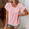 Nueva Camiseta de Verano Amazon Europea y Americana Transfronteriza de Color Sólido de Manga Corta Calada Transpirable