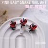 Accesorios para Uñas con Diseño de Serpiente, Serpiente Retorcida Rosa Tridimensional de Moda con Pedrería, Pedrería Grande en Forma de Corazón Inclinado, Decoraciones de Pedrería para Uñas