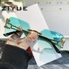 Gafas de sol de comercio exterior transfronterizo moda montura de gafas lisa sin bordes gafas de pasarela cóncavas gafas de sol protección solar gafas de sol