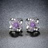 Pendientes de moda con temperamento simple de circonita con flor de hierba de la suerte, pendientes creativos giratorios frescos para damas, accesorios lindos