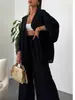 Conjunto de Dos Piezas para Mujer 2024 Europeo y Americano Transfronterizo Nuevo Algodón y Lino Cárdigan Top de Manga Larga Bolsillo Pantalones de Pierna Ancha