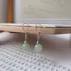 Brincos de Jade Hetian Verde Qinghai Banhados a Prata 925 com Brincos de Pérola Redonda Água Clara 14K