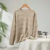 Nuevo Otoño e Invierno 2025 Suéter de Punto 100% Cachemira Cuello Redondo para Mujer Patrón Espiga Hueco Suelto Top de Punto de Cachemira