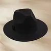 Sombrero de fieltro plano de ala corta, color liso, versátil, estilo callejero europeo y americano, lana sintética, estilo retro británico, sombrero de jazz con logotipo personalizado
