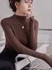 Camiseta Básica de Canalé de Cuello Alto a Media Altura de Moda para Mujer, Estilo Coreano, Camiseta Térmica de Alta Gama para Otoño