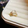 Anel aberto de ouro maciço 14k banhado com zircônia quadrada, coração de borboleta, pérola, anel simples e estiloso para o dedo indicador, joia para mulheres