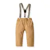 Camisa Azul de Manga Larga para Hombre Otoño e Invierno Transfronteriza 2024 Pantalones Caqui Conjunto de Cuatro Piezas para Caballero Vestido Infantil