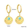 Pendientes Populares Azules Turquesa Transfronterizos, Pendientes de Botón Vintage de Diseño de Nicho, Pendientes de Acero Inoxidable Chapados en Oro de 18 Quilates