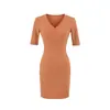 Vestido de estilo americano picante para mujer, cuello en V, abotonado, manga media, verano 2026, nuevo, francés, pura deseo, ajustado, bodycon, largo