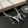 Nuevo Collar con Borlas de Mariposa Gota de Aceite Azul para Mujer, Gargantilla Versátil de Moda de Lujo Ligero, Cadena para Clavícula Estilo Chica Dulce Fresca Picante Tendencia