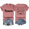 Senior 2027 ano 2027 Amazon Wish estação independente casual versátil feminina nova camiseta de manga curta com decote V