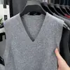 Chaleco de Punto Simple con Cuello en V para Hombre, Hilo Jaspeado Bicolor, Anti-Pilling, Top sin Mangas, Suave, Pilling, Garantía de Devolución de Dinero