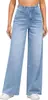 [Fábrica de Jeans Personalizado Odm] Jeans Casuais Femininos Retos Largos com Patch Estampado Xintang Personalizados