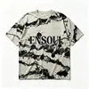 Camiseta de manga corta tie-dye de alta gama con texto impreso, camiseta cultural de algodón puro estilo tinta al por mayor, camiseta de marca moderna de verano de corte holgado personalizada