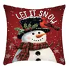 Fronha de Almofada Quadrada Lavável com Estampa de Rena Boneco de Neve de Natal Letra Vermelha Decoração Festiva para Sofá